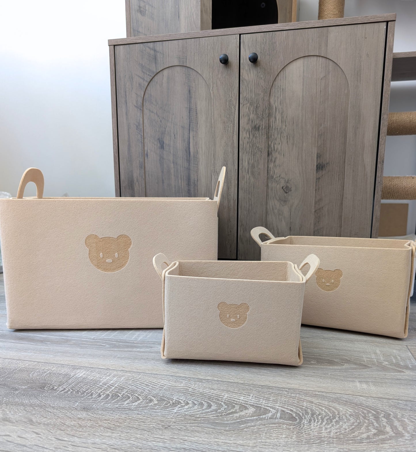 Trio de paniers gigognes en feutrine - Motif ourson 🐻