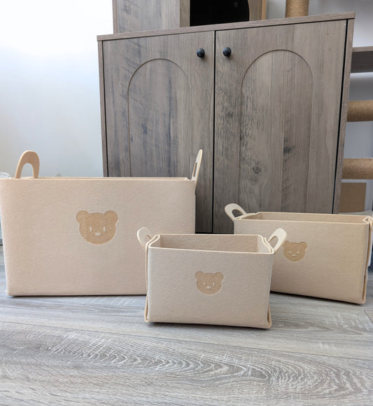Trio de paniers gigognes en feutrine - Motif ourson 🐻