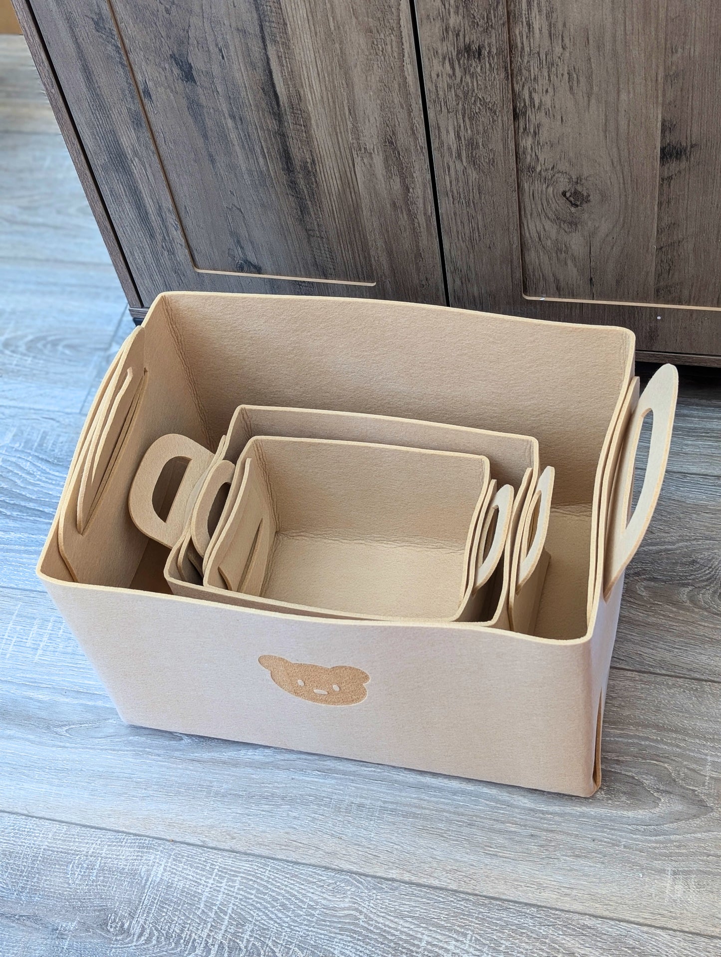 Trio de paniers gigognes en feutrine - Motif ourson 🐻